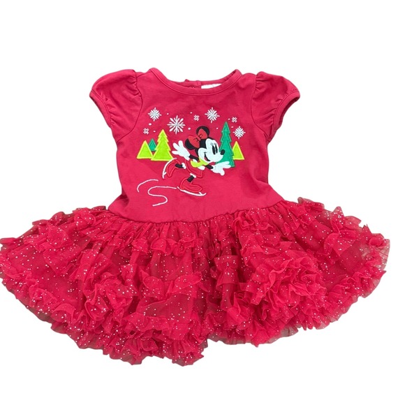 Disney Store Minnie Mouse Christmas Dress  Girls Red Holiday Tulle 3-6 months - Picture 1 of 4